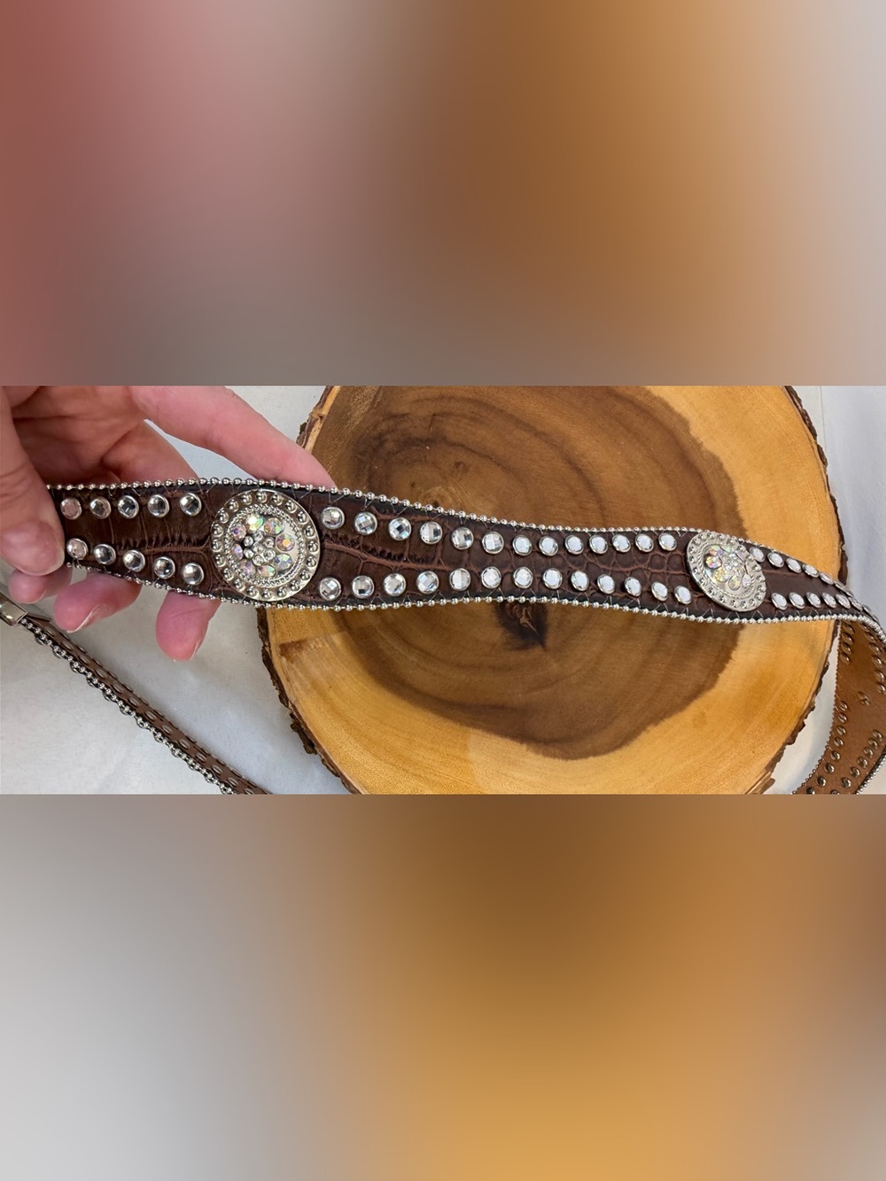 Blazin Roxx Brown Belt with Rhinestones and Conchos Scalloped Western Large - Picture 5 of 8